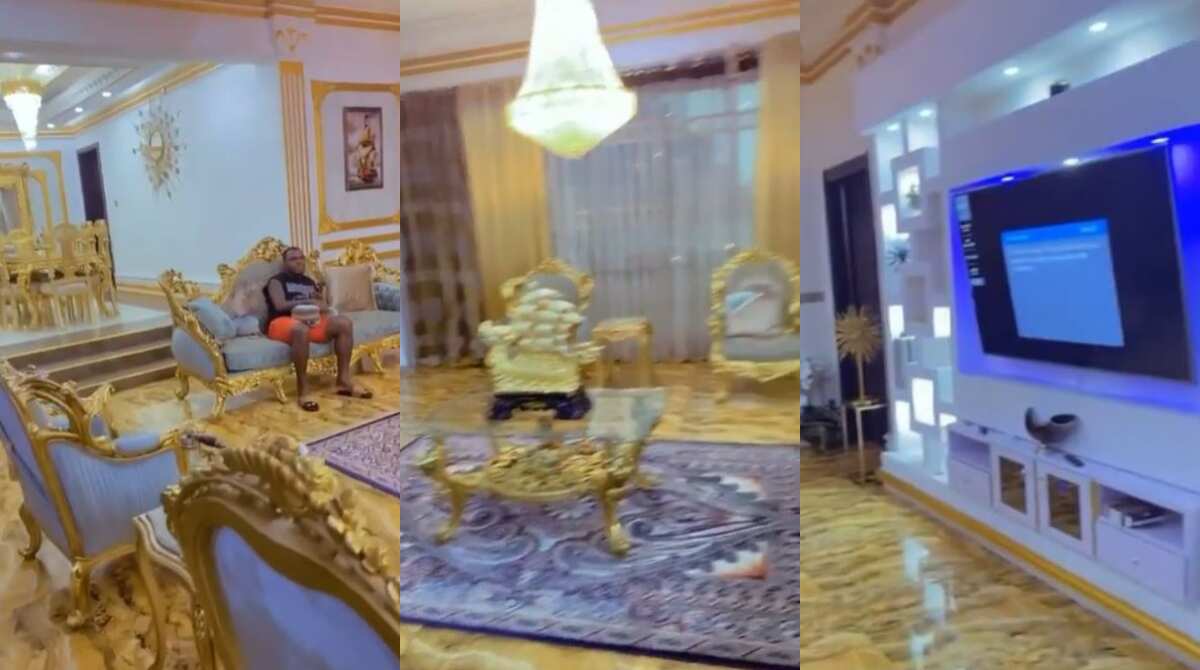 Golden chairs, crystal lighting as Super Eagles legend Emenike shows off multi-million naira exotic living room