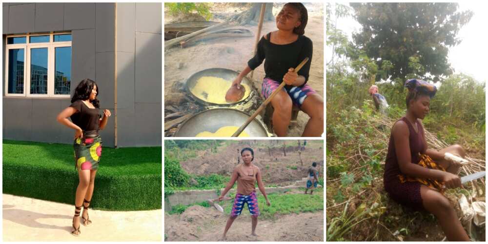 Nigerian Lady who Makes Her Living Frying Garri Showcases Her Work, Photos Surprise Many