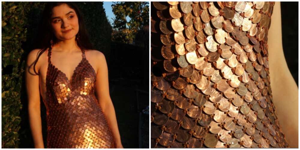 Photos of Crescent Shay in her coin dress.