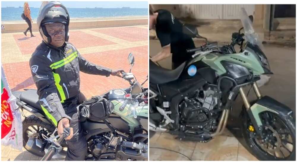 Nigerian biker, Kunle Adeyanju arrives Ghana.