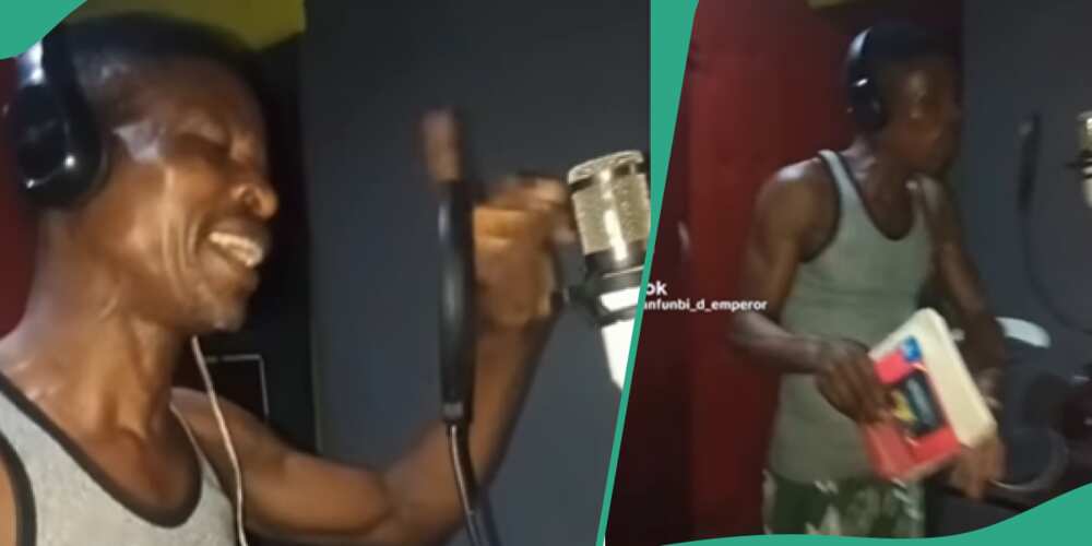 Mohbad's father records song in studio.