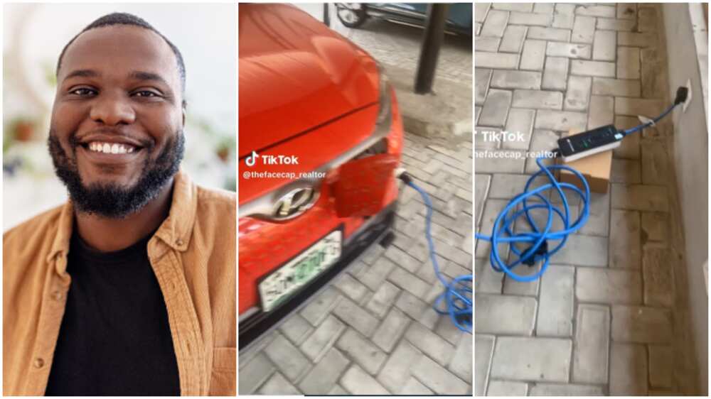 Electric car/Man charged vehicle. Electric car/Man charged vehicle.