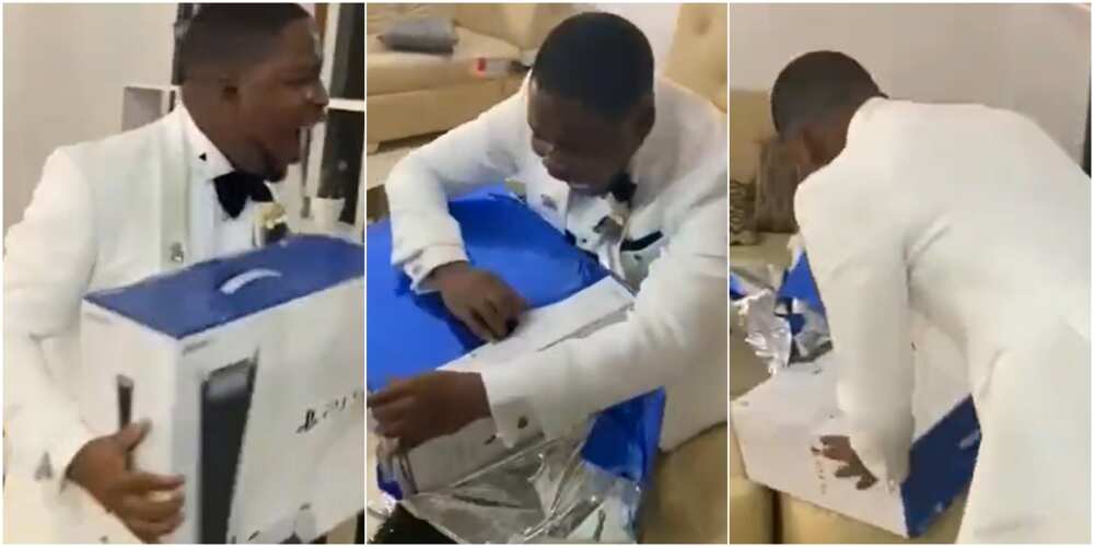 The groom couldn't contain his excitement after receiving a gift from his wife