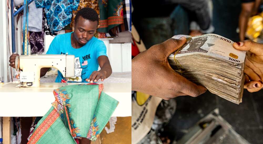 Photos of a tailor in his shop.