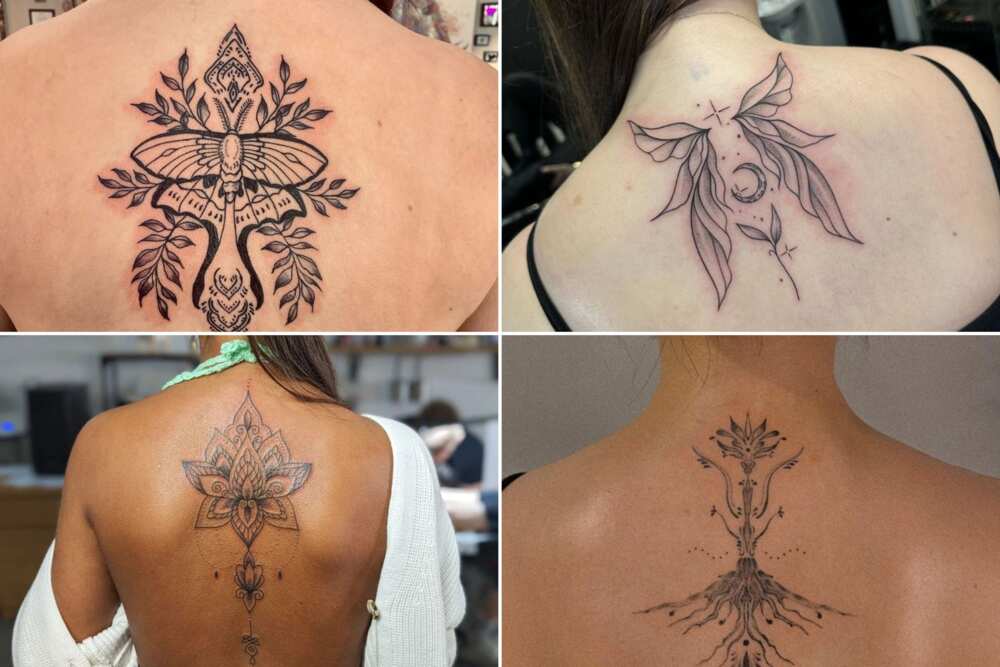 tribal upper back tattoos for women