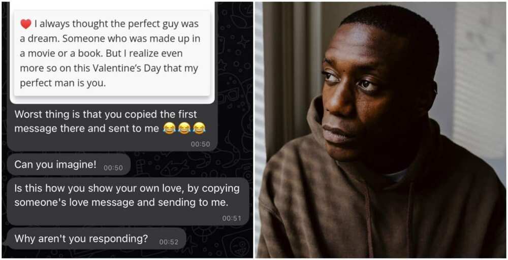 Reactions as lady ends relationship with boyfriend after finding out that his Val's Day message was copied from Google