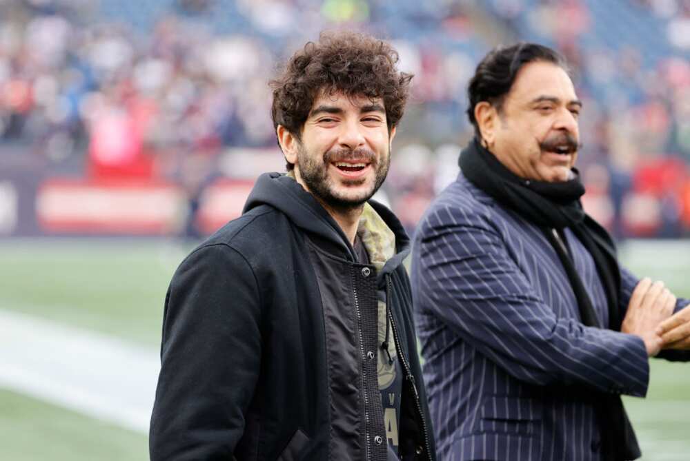 Jacksonville Jaguars owners Tony and Shad Khan at Gillette Stadium in Foxborough, Massachusetts