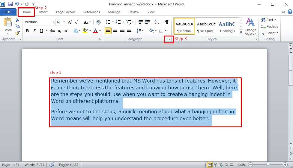 hanging indent word 2016 for mac