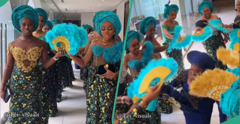 A bride and her asoebi ladies look gorgeous