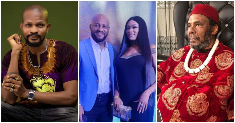 Photos of Uche Maduagwu, Yul Edochie, May and Pete Edochie.