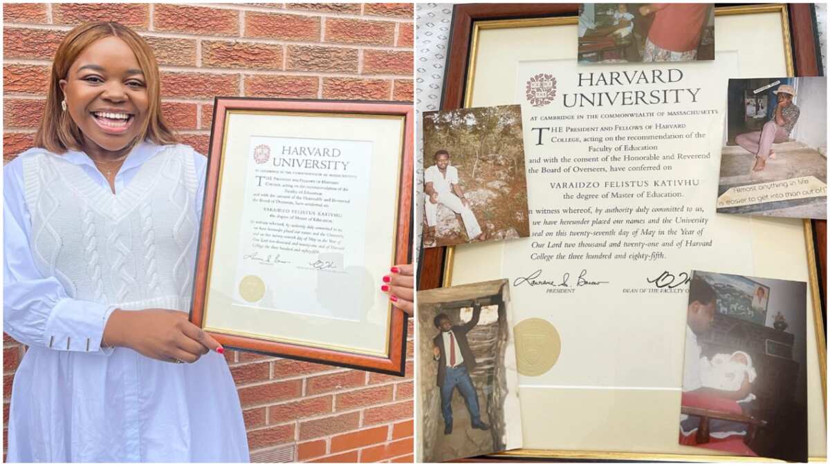 I wish my dad were alive - Lady says as she bags masters from Harvard, places father's photos on certificate