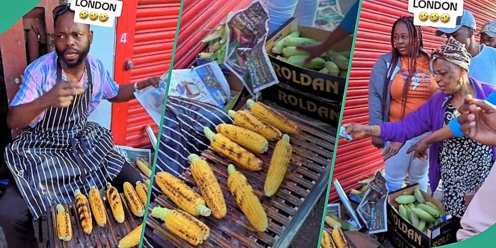 Nigerians rush man selling roasted corn in UK