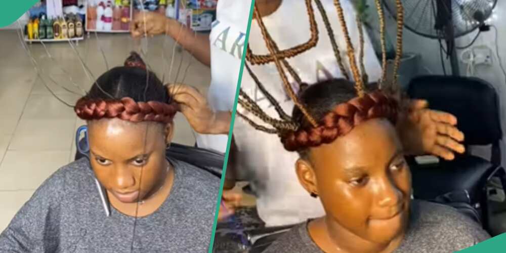 A lady makes a cage hairstyle