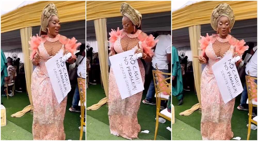 Lady dancing with her bank account number.