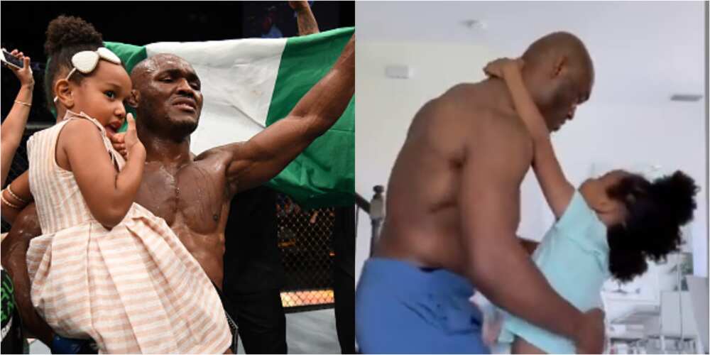 Adorable moment Nigerian UFC champion dances to Techno's song with his beautiful daughter