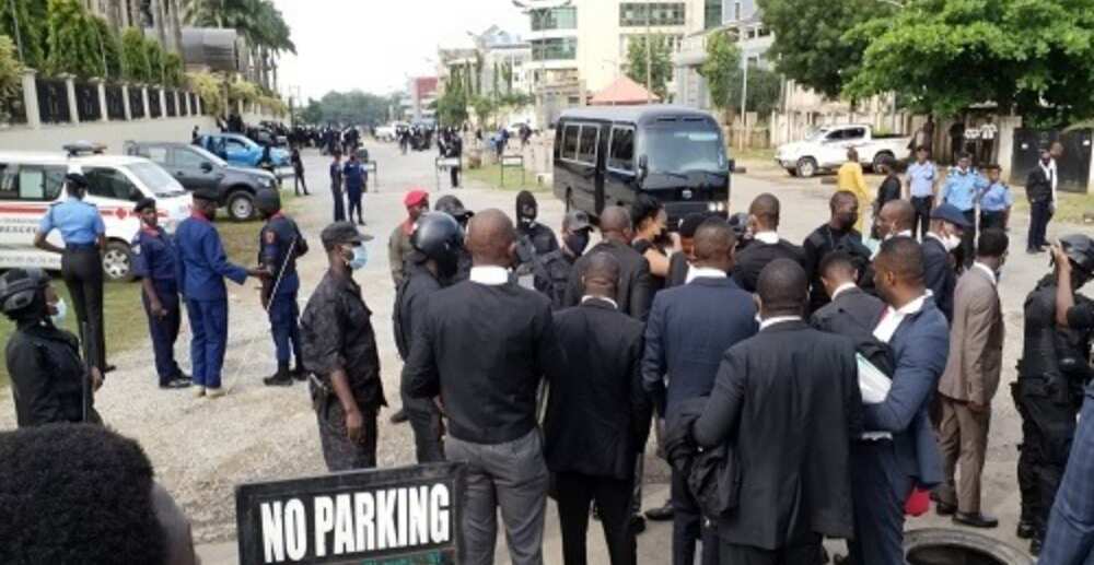 Photos as former governors arrives for Nnamdi Kanu's trial