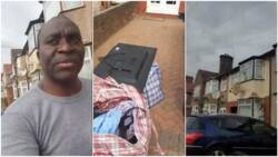 Nigerian man packs his bags into the street in UK, says his wife always beats him, video stirs reactions