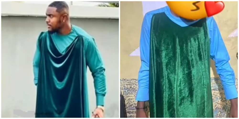 Photos of men in green and blue outfits / online shopping