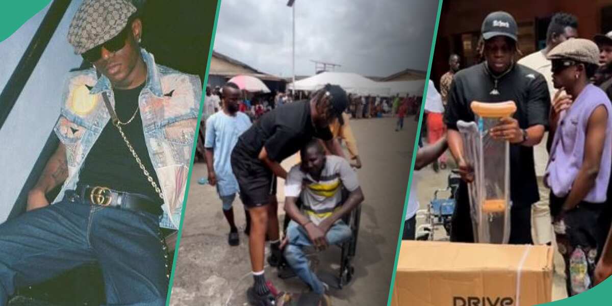 Watch emotional video as singer Victony buys crutches and wheelchairs for people