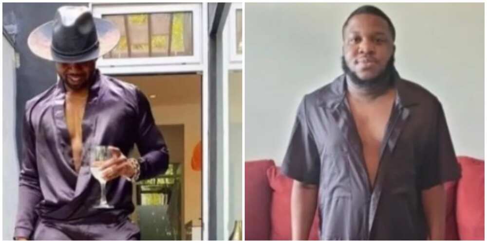 Photos of two men in black jumpsuits. Photos of two men in black jumpsuits.