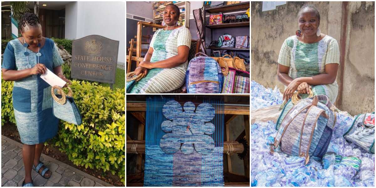 Nigerian woman makes beautiful bags, clothes, shoes from nylon wastes, photos spark reactions