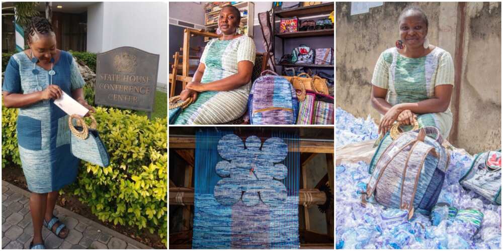 Nigerian Woman Makes Beautiful Bags, Clothes, Shoes From Pure Water Nylon Wastes, Photos Spark Reactions
