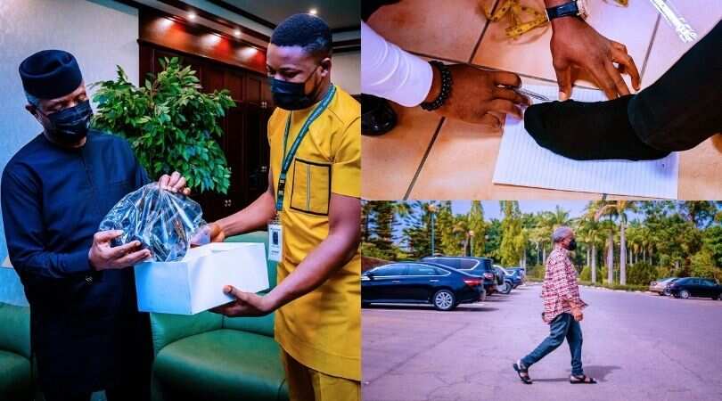 Osinbajo rocks young shoemaker's sandals after viral tweet, visit to Aso Rock