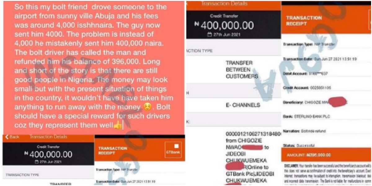 Bolt driver hailed for returning N396k to a customer who overpaid him for a fare in Abuja