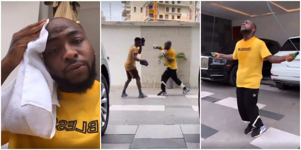 Davido works out with personal trainer