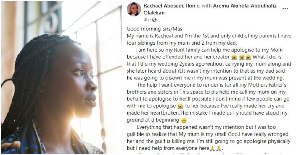 Racheal Abosede Ilori, wedding stories, wedding gist, lady refuses to invite mum to her wedding