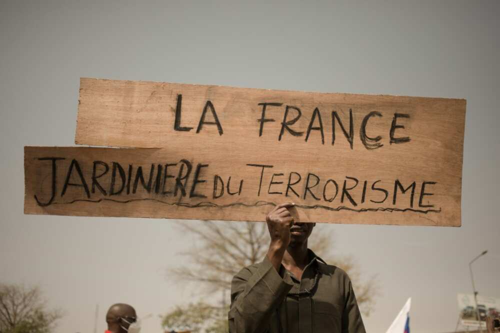 'France, cultivator of terrorism': A placard at an anti-French rally in the Malian capital Bamako in February