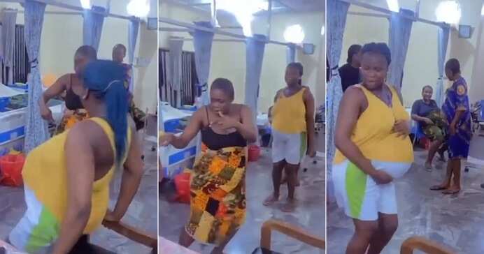 Pregnant women dance in hospital, baby bumps