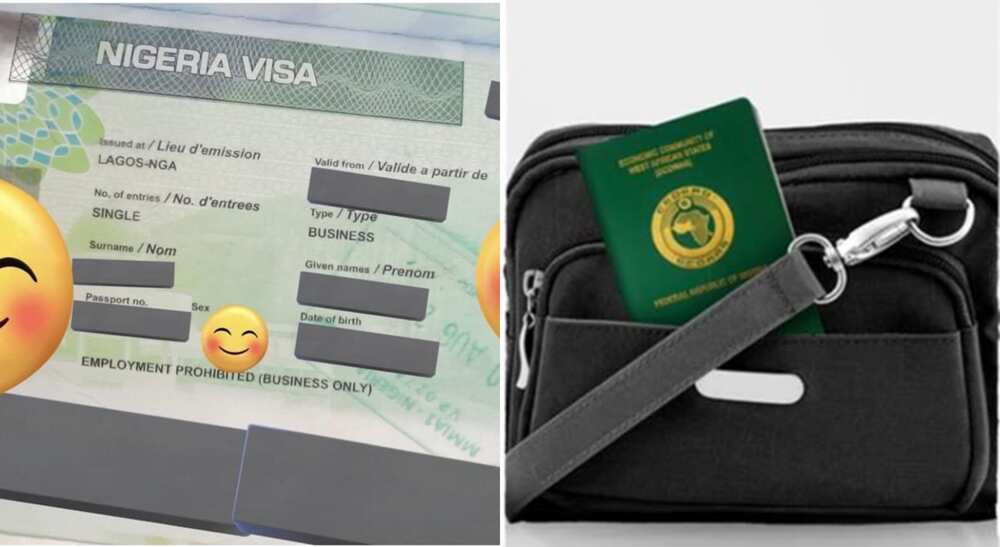 Photos of a Nigerian visa and passport.