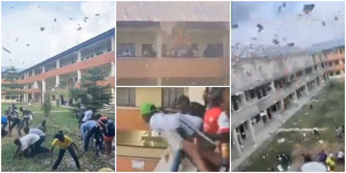 Cash rains as young man sprays money on Federal university students from school balcony, video goes viral