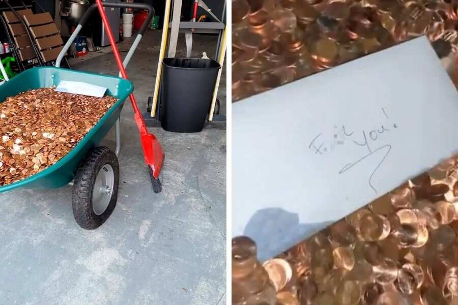 Paycheque delivered on a wheelbarrow