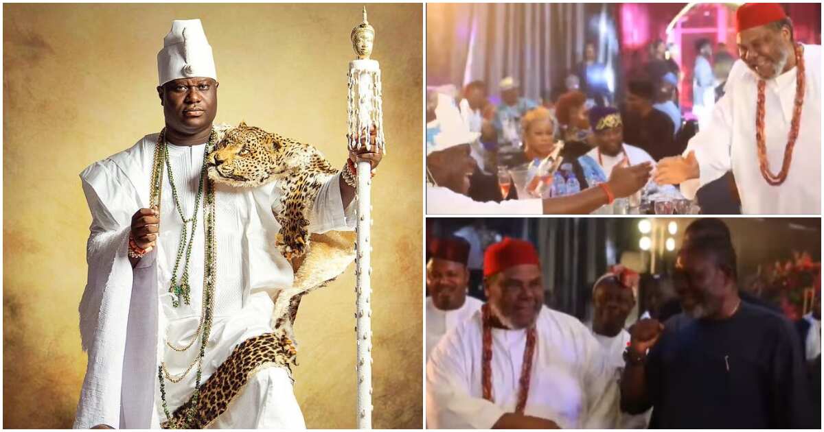 Video: Watch how Pete Edochie and Kanayo exchanged greetings with Ooni of Ife that has sparked criticisms online