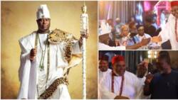 "Respect tradition": Mixed ractions trail the moment Pete Edochie & Kanayo greeted Ooni of Ife at a party