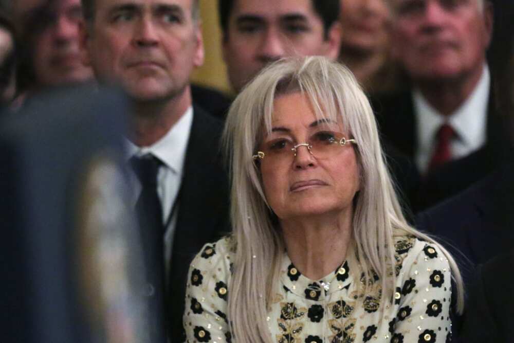 Miriam Adelson attends a press conference in the White House