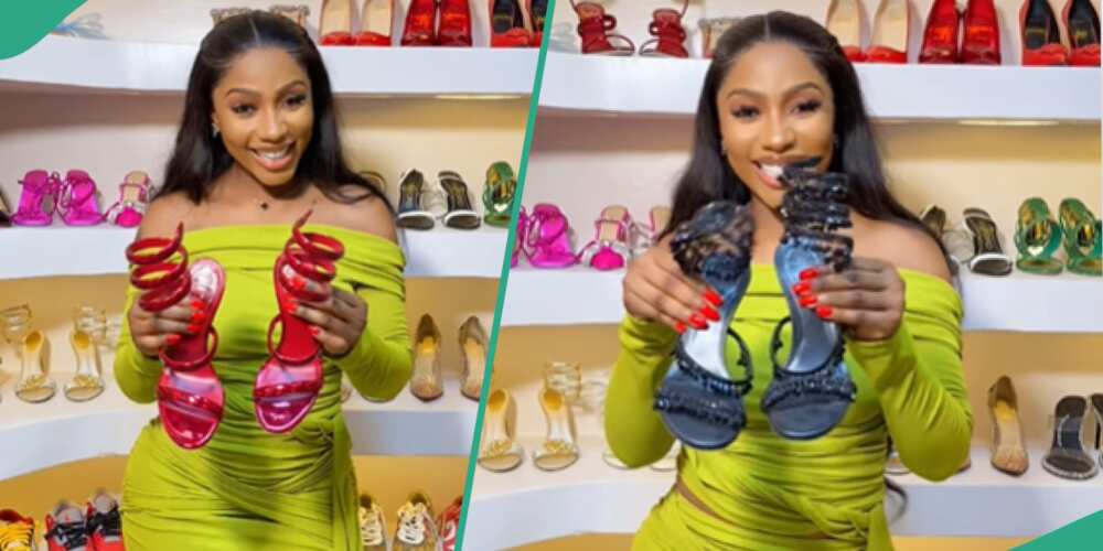 Mercy Eke displays shoes in her closet