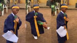"He dey go NYSC?": Little boy in ankara celebrates primary school graduation with joyous dance in video