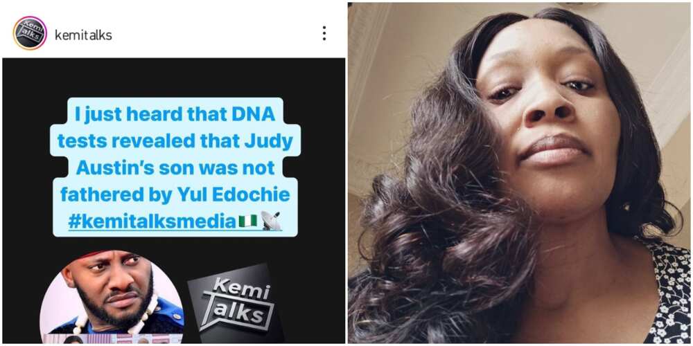 Screenshot of Kemi Olunloyo's post on Yul Edochie and Judy Austin, Kemi Olunloyo