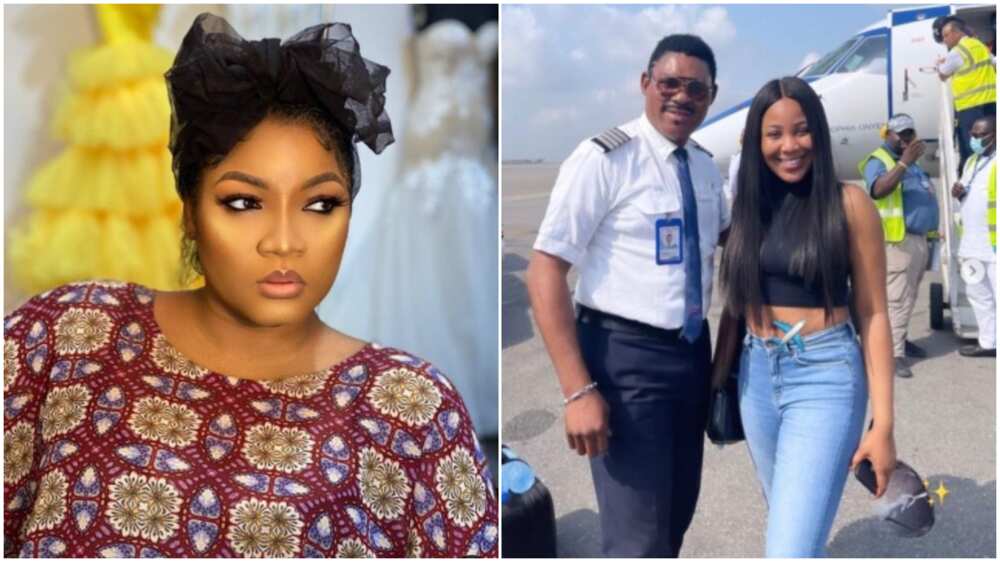 Omotola reacts after her husband Ekeinde flew Erica in his plane, causes frenzy on social media