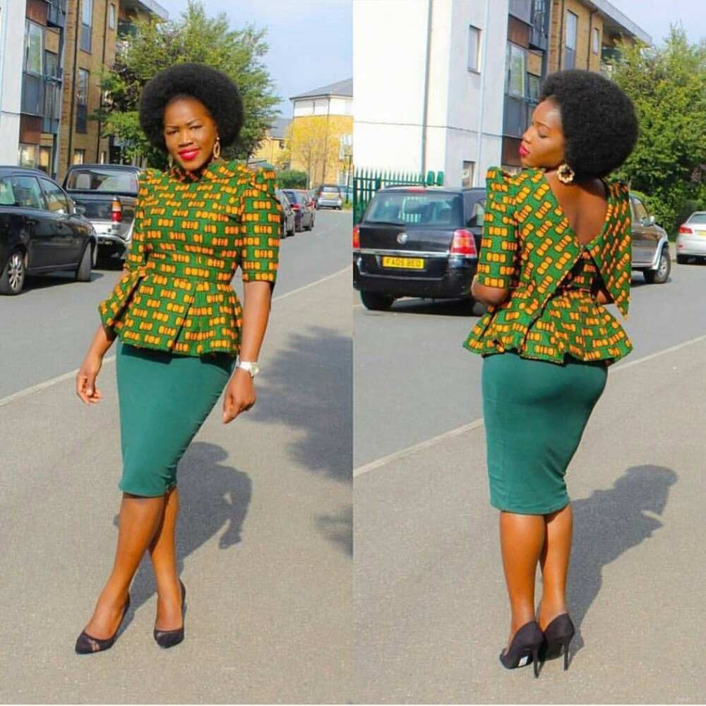 Ankara plain and patterned skirt and blouse