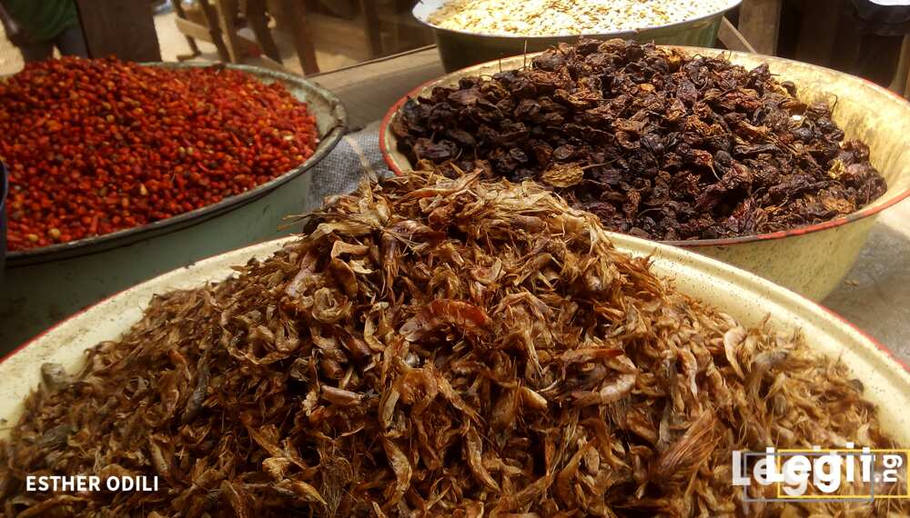 At the market, fresh crayfish is very expensive while dry pepper and Cameroon pepper is still sold at reasonable rates. Photo credit: Esther Odili