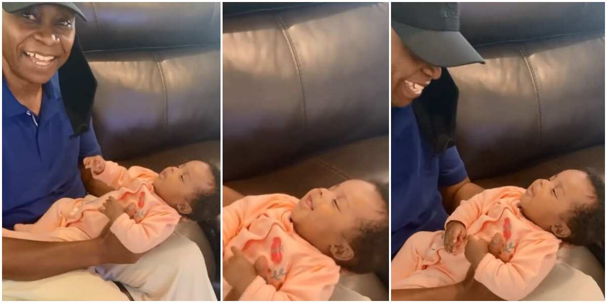 Adorable video as Davido's billionaire father gushes over granddaughter after meeting her for the first time