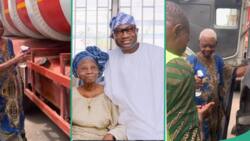 Femi Otedola’s mum sprays holy water on son’s trucks, prays for drivers: “You’ll also buy your own”