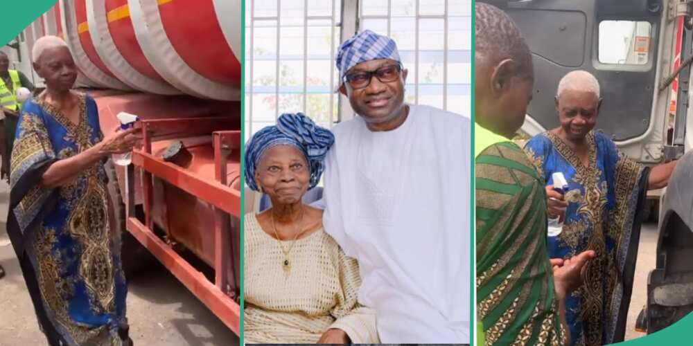 Femi Otedola's mother Lady Doja praying for son's trucks and his drivers.
