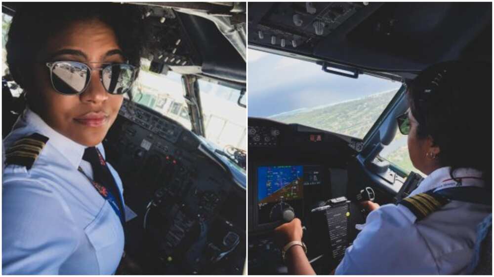 Beautiful female pilot poses in aeroplane, says her passion meets career