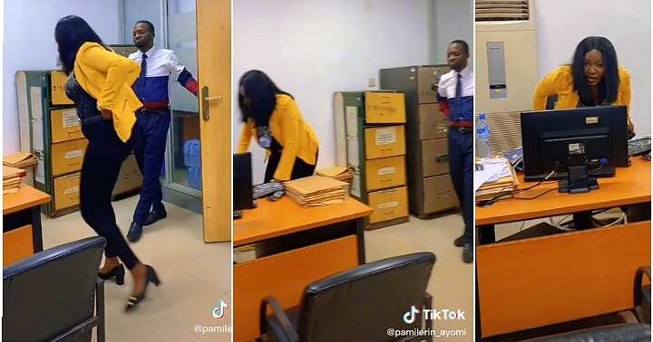 Boss catches female staff, TikTok video, office