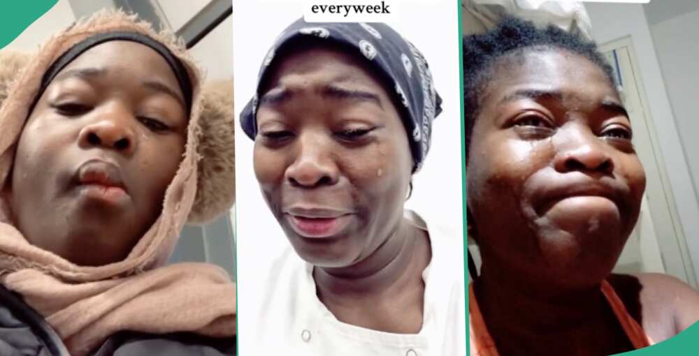 Nigerian lady weeps in video, says she cries every week in UK